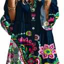 Opemiby Summer Dresses for Women 2026 Flowy Ruffle 3/4 Sleeve V Neck Tiered Casual Babydoll Boho Beach Mini Dress (Large, Deep Blue Flowers)