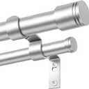 USFOOK 1 Inch Silver Double Curtain Rods 72-144 Inches (6 to 12 Ft), Telescoping Dual Curtain Rods with Classic Cap Finial, Long Double Drapery Rod for Sliding Glass Door, Wall Mounted