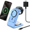 3 in 1 Wireless Charging Station: 5000mAh Removable Power Bank Charger Stand for Phone/Watch/Air Pods - Portable Magnetic Battery Pack for Air 17 16 15 14 13 12 Series Blue