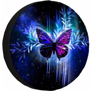 Butterfly Spare Tire Cover Fantasy Surreal Holographic Space Illumination Purple Morpho Weatherproof Universal Wheel Protectors Camper Tire Covers for Trailer Rv Travel(17 inch)