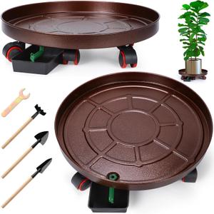 2 Pack 20 Inch Plant Stand with Lockable Wheels Heavy Duty Metal Caddy with Drain Hole Round Rolling Planter Large Flower Pot Dolly for Indoor Outdoor