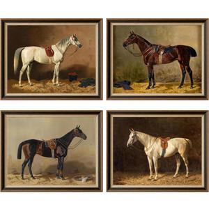 4Pcs Vintage Horse Poster Wall Art,Classic Equestrian Painting Picture Wall Decor,Rustic Antique Animal Canvas Print Artwork for Living Room,Bedroom,Gallery,Home Decoration 12x16in Unframed