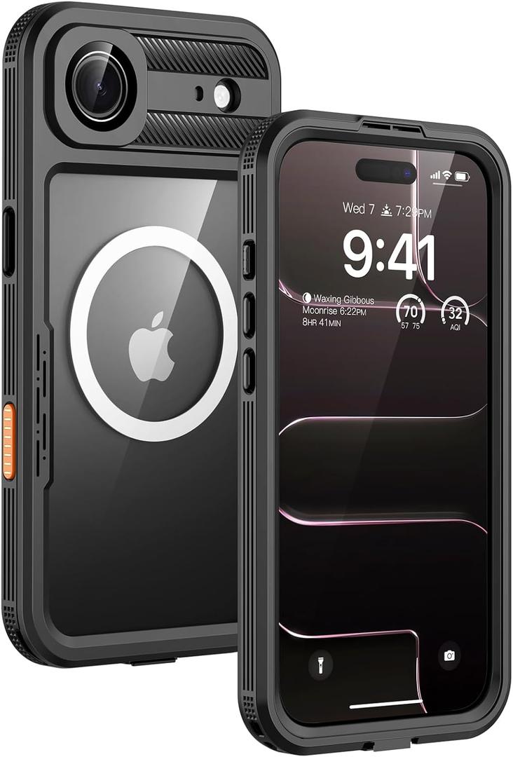 Lanhiem Magnetic for iPhone Air Phone Case, IP68 Waterproof Dustproof Phone Case, [Compatible with Magsafe] [Built-in Screen Protector] Full Body Heavy Duty Rugged Phone Cover 17 Air 6.5 inch, Black