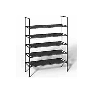 Sakugi Shoe Rack with Non-Woven Fabric - 6-Tier Shoe Organizer for Closet, Garage, Corridor & Entryway, Sturdy and Stackable, 4X-Large, Black