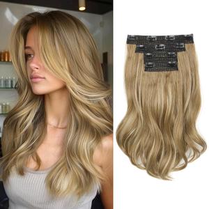 Clip in Hair Extensionss, 4PCS Hair Extensions 14" Short Layered Cut Hair Extensions Invisible Lace Weft Natural Soft Hairpieces for Women - Golden Blonde with Highlights