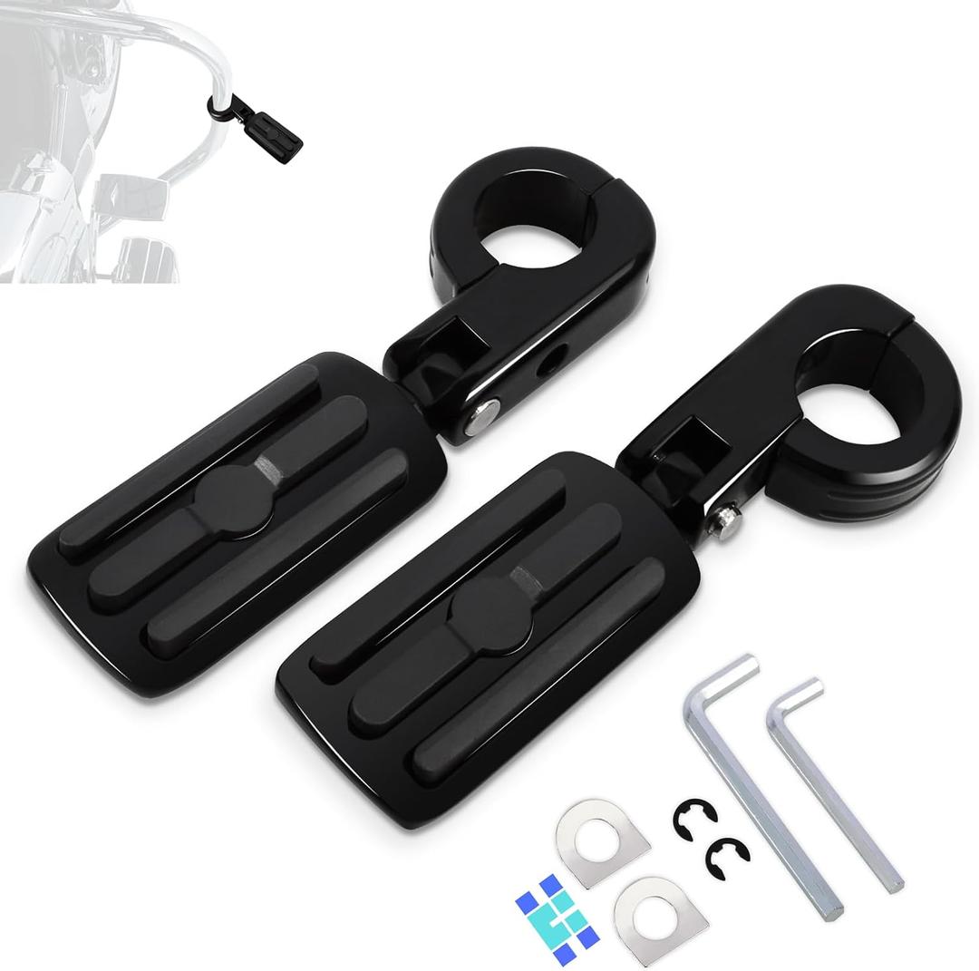 1.25" (32mm) Adjustable Highway Foot Pegs w/Mounting P-Clamps for Harley Davidson Touring Street Glide/Road Glide/Electra Glide/Road King Motorcycle with 1-1/4" Crash Bar,BLACK#2