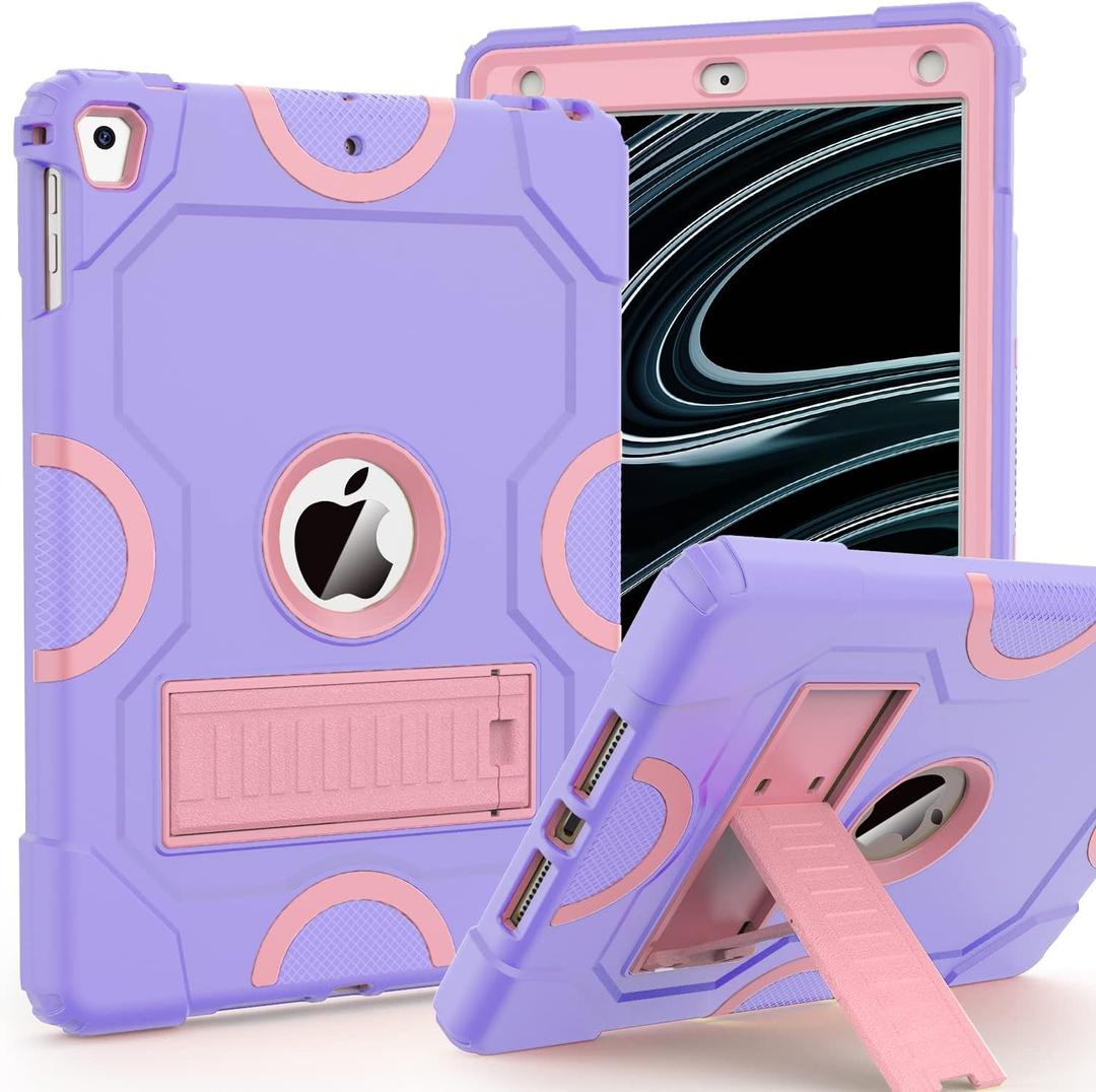 Heavy Duty Shockproof Rugged Protective Case for iPad 9.7 Inch, Purple+Rose Gold