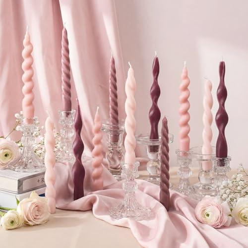 Nuanchu 6 Pcs Pink Spiral Taper Candles Pastel Twisted Wax Candlesticks 7.5 Inch Pink and Red Short Spiral Scented Taper Candles for Wedding Bridal Shower Birthday Party Dinner Table Centerpiece