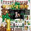 Costova First Year Down Birthday Party Decorations, 1st Birthday Decorations for Boy, Touchdown Themed Backdrop Balloon Banner Boxes Crown for One Year Old Football Birthday Party Supplies