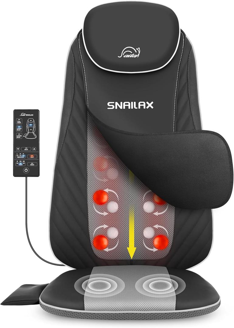 Snailax Back Massager with Soothing Heat, Upgraded Electric Deep Tissue Kneading Full Body Massage Chair for Back Pain, Seat Cushion, Home, Office Use, Gifts for Men, Women (Grey)