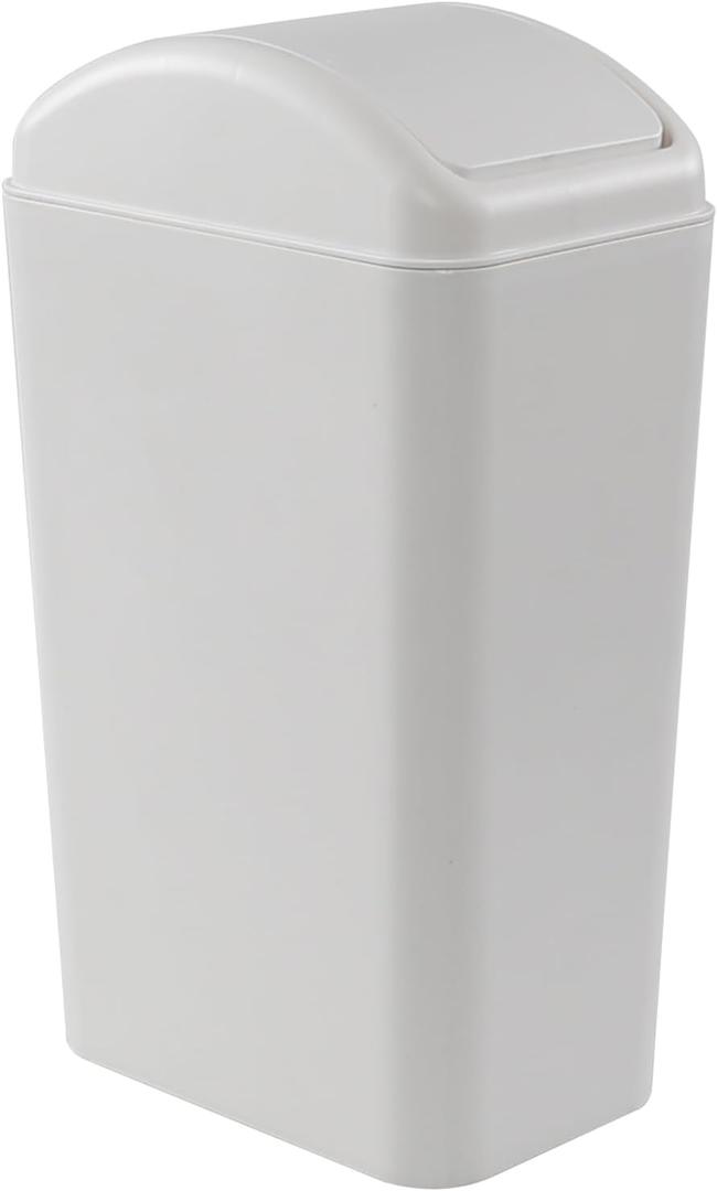 Cand 14 L Small Plastic Garbage Can, Slim Swing Lid Trash Bins, Light Grey