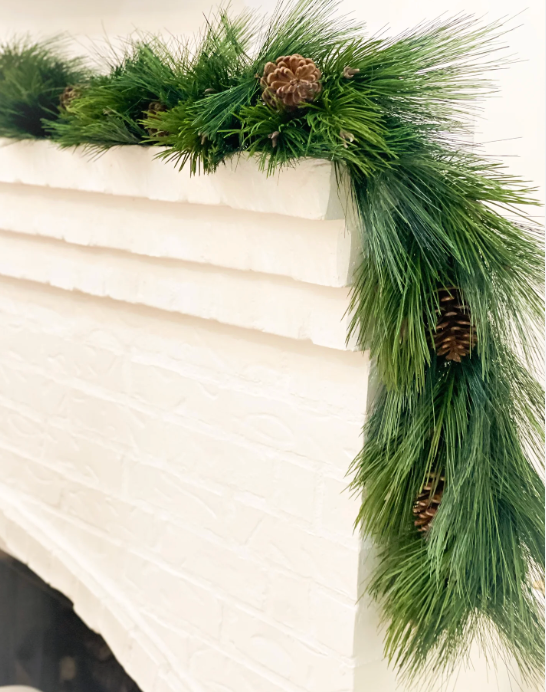 Cabilock Realistic Artificial Pine Needle Garland Long Needle Pine Greenery Decor for Mantle Table Wall Christmas Holiday Reusable Faux Evergreen Stem Decoration 5 Pack