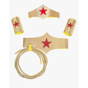 Halloween Woman of Wonder Costume Accessories Cosplay Set: Gold Tiara, Belt, wrist bands, 3 Meters Lasso