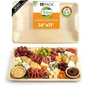 Raj Disposable Palm Leaf serving trays and platters | Like Bamboo Tray, Plates Disposable for Parties | Charcuterie Boards, Plates, & Platter | Food trays | 10 Pack 14" Tray