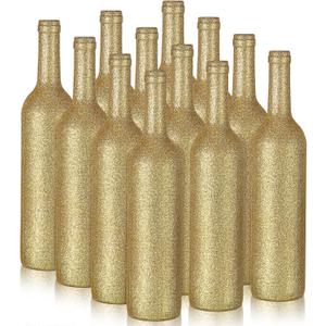 Sliner 12 Pcs Glitter Wine Bottles Glass 750ml Wine Bottles Vintage Vase for Flowers Wedding Decor Centerpiece Christmas Party Favor DIY Crafts(Gold)