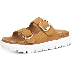 Platform Sandals for Women Wedge Chunky Sandal Womens Leather Sandals with Adjustable Buckle Straps and Memory Foam Insole (7, Brown)