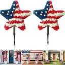 PakaLife 2PCS Front&Back Porch Decor Outdoor Entrance,Patio Decorations Outdoor Clearance,Artificial Red White and Blue Decoration Shaped Topiary Trees for Front Porch Home Garden Patio Decor (Faux Boxwood Bush Plants  Pattern 22pcs)