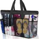 Mesh Beach Bags for Family - Women Beach Tote Bag for Toys, Towels, Travel Vacation Cruise Essentials