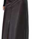Long Leather Skirts for Women High Waist Front Slit Bodycon A-Line Winter Midi Skirt, M