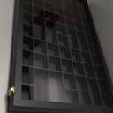 TJ.MOREE Shot Glass Display Case 63 Slots Glass Display Holder Wall Mounted with Lockable Door, Black