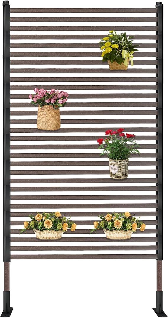Outdoor Privacy Screen Fence with Stand 3FT x 6FT, Freestanding Privacy Fence Panels for Outside, No Dig Fence for Air Conditioner, Trash Can, AC Unit, Patio Lattice Fence Trellis Brown
