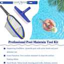 Poolvio Swimming Pool Cleaning Kit, 14'' Brush Head & 50'' Telescopic Aluminum Pole with Fine Mesh Skimmer Net - Perfect for Above Ground Pools, Spas, Hot Tub Fountains Blue (PK0140)