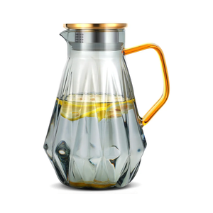 Glass Pitcher with Lid and Spout, Gray Clear Hot & Cold Water Jug with Handle and Lid for Iced Juice, Coffee, Milk, Coffee, Sun Lemonade,Water, Hot Tea (68 oz)