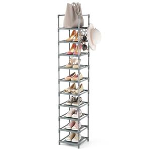 LANTEFUL Narrow Shoe Rack 10-Tier Tall Shoe Organizer Skinny Shoe Shelf Storage for 10-15 Pairs Shoe and Boot, Space Saving Corner Shoe Rack Organizer for Closet, Entryway, Living Room, Grey