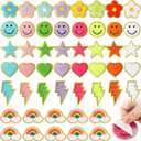 Yilloog 50 Pcs Self Adhesive Chenille Patches Paw Print Smile Face Heart Patch Preppy Sticker Chenille Rainbow Sew on Sticker for Jackets Jeans(Colorful Style,Rainbow Color)