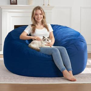 ZurNesfure Bean Bag Chairs for Adults 4FT Large Bean Bag Chair Memory Foam Filled Lazy Sofa with Removable Washable Cover Beanbag for Living Room Bedroom Dorm (Blue, Large)