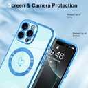 OOK Magnetic Phone Case for iPhone 16 Pro Max [Compatible with MagSafe] Soft TPU Heart Phone Cover with Screen Protector Shockproof Protection Slim Case with Strap Lanyard for Women - Blue