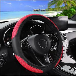 2 x Zpana Elastic Car Steering Wheel Cover, 14.5-15 Inch Leather Non Slip Vehicle Steering Wheel Protecter Without Inner Ring, Auto Interior Protection Accessories, Universal Fit (Red)