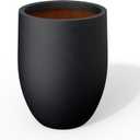 Kante Accent Round Curved Black Concrete Planter 12.6" Dia, Outdoor | Rubber Plug for Indoor, Drainage for Garden, All-Weather Cement Flower Pot, Handcrafted, Anti-Frost & UV, Modern Home Decor