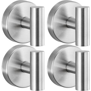 Heavy Duty Reusable Suction Cup Hooks for Shower - No Drill Bathroom/Glass/Mirror/Tiles & Metal Surfaces,and Smooth Non-Porous Surfaces for Towels, Robes, Loofahs (4, Brushed Nickel)