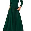 PRETTYGARDEN Women's Spring Casual Long Sleeve Maxi Dresses Crewneck Ruched A Line Flowy Elegant Modest Going Out Dress (Dark Green, X-Small)