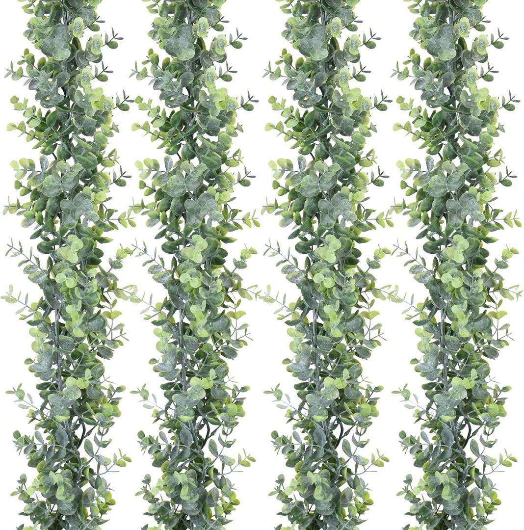 DearHouse 4 Pack Faux Eucalyptus Garland Plant, Artificial Vines Hanging Eucalyptus Leaves Greenery Garland for Wedding Backdrop Arch Wall Decor,5.9 Feet/pcs UV Protected Indoor Outdoor