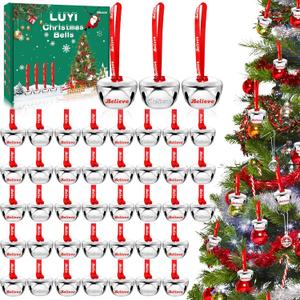 40 Sets Christmas Bells Ornaments, Christmas Believe Bells Bulk Polar Express Decorations Xmas Party Gifts Favors Silver Sleigh Jingle Bells for Christmas Tree Home Decoration (1.6 Inch)