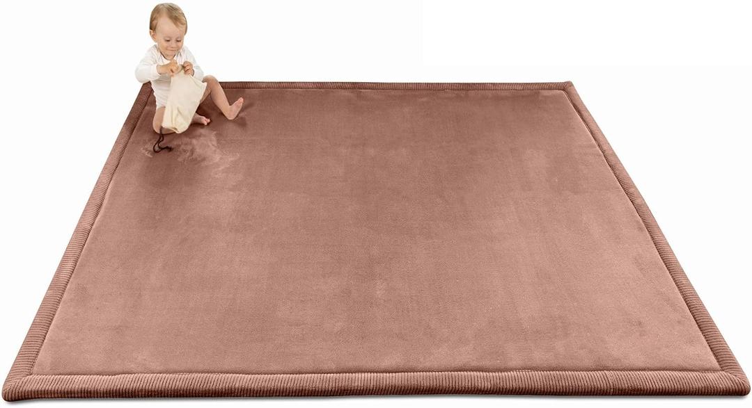 Hakuna Matte CloudSoft Baby Play Mat for Floor 60" x 80" Brown Coral Velvet Memory Foam Rug for Crawling & Cozy Play Non-Slip, Water-Resistant, Easy-CareTummy Time Mat, Playmat for Playpen