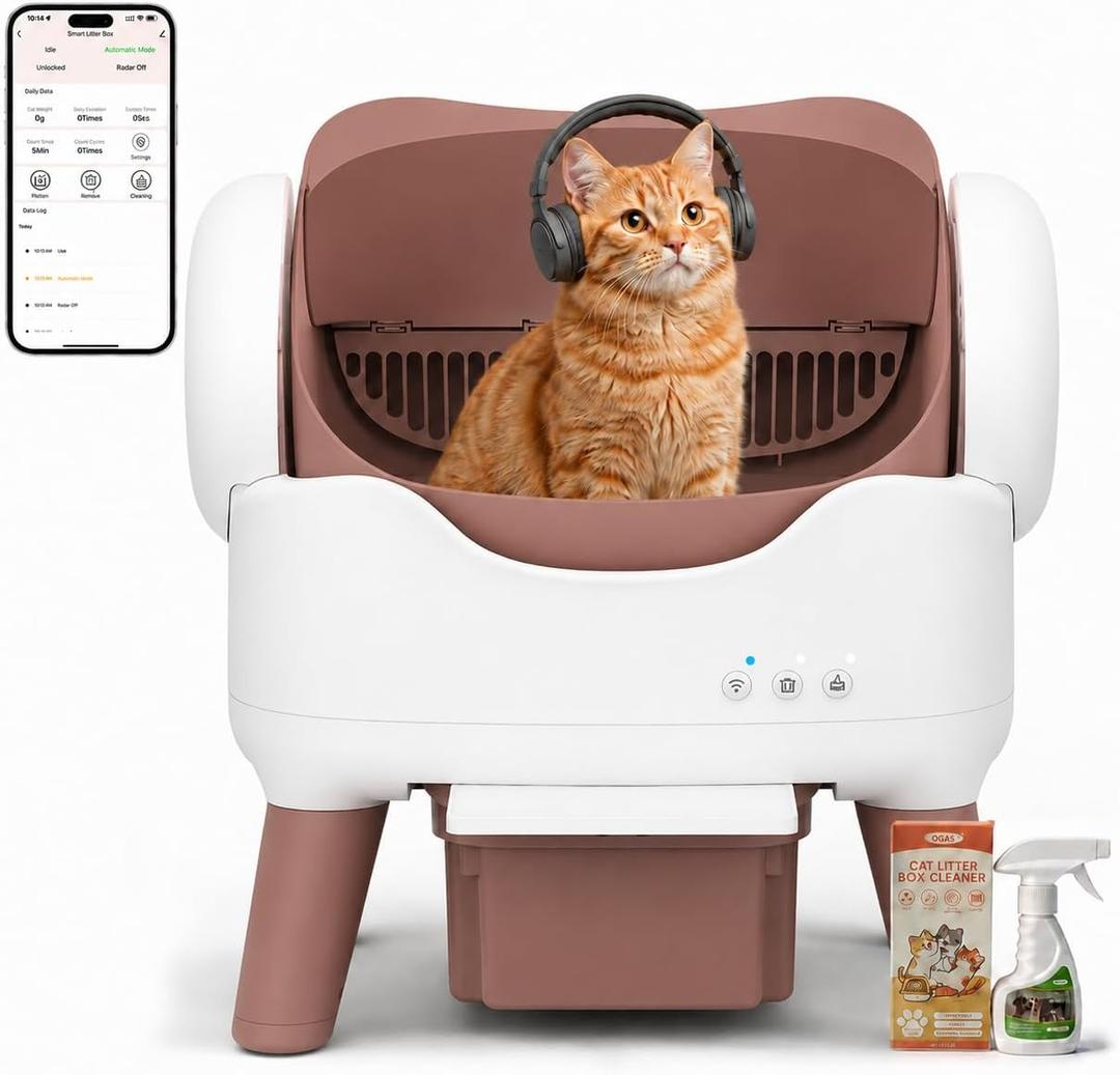 RPZ Self Cleaning Litter Box with APP, Automatic Litter Box for Cats Brown