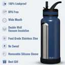 OLDLEY 32 oz Insulated Water Bottle With Straw, Stainless Steel Sports Water Cup Flask with 3 Lids(Straw, Spout and Handle Lid) Double Walled Travel Thermal Canteen Mug, Navy Blue