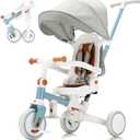 7-in-1 Toddler Tricycle with Parent Push Handle & Canopy, Fully Foldable & Adjustable Stroller, Balance and Pedal Bike for Kids 18 Months to 5 Years,Blue