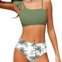 NAPU Girls Swimsuit 2 Piece Bikini Set Ruffle Bathing Suit for Girls Tropical Teen Swimsuits Summer Beach Swimwear 5-16 Years, Green 14-16