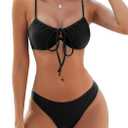 ZAFUL Women High Cut Bikini Sets String Sexy Swimsuit Two Piece Underwire Bathing Suit Brazilian Cheeky Cut Out Cute Swimwear, Black, XL 