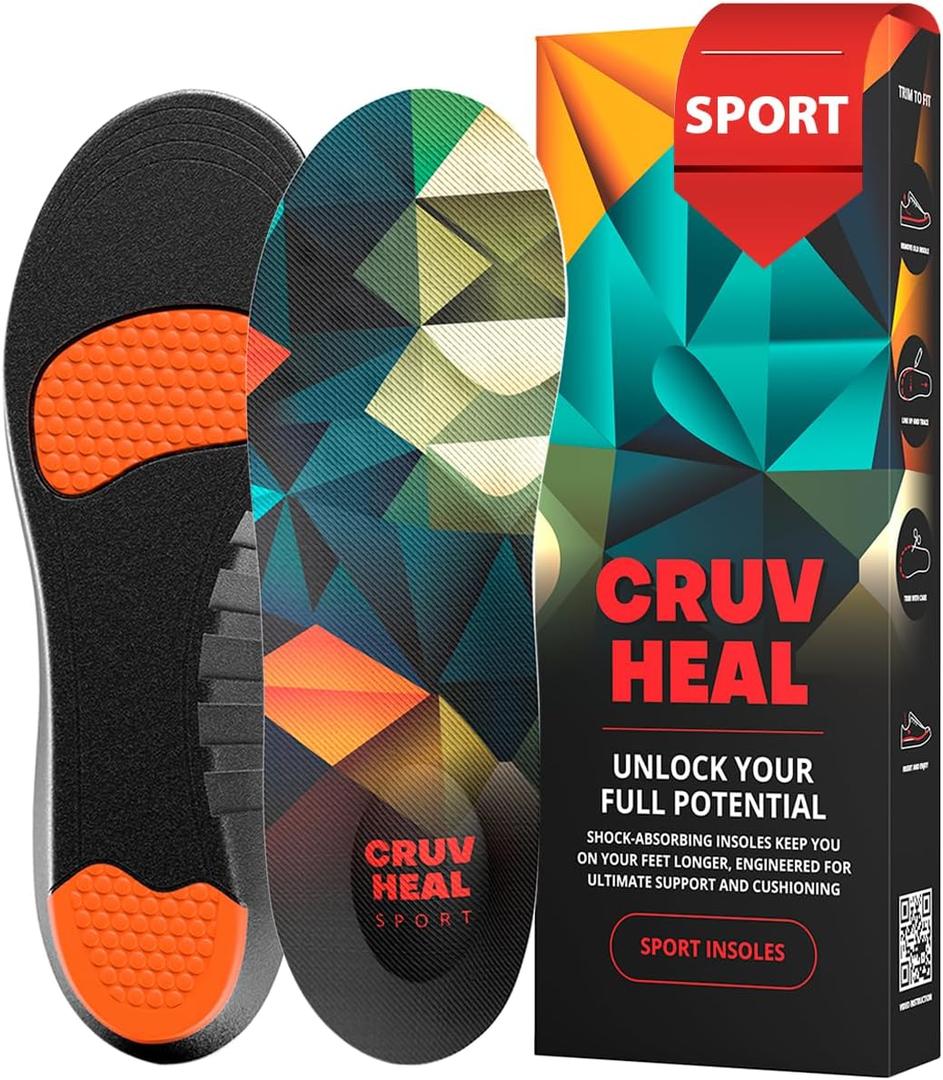 CRUVHEAL Sport Shock Absorbing Insoles - Basketball Athletic Shoe Cushioning Inserts Men Women - Ideal for Active Sports Running Training - Neutral Arch for Sneakers Shoes, M (M(Men 6-8//Women 7-9))
