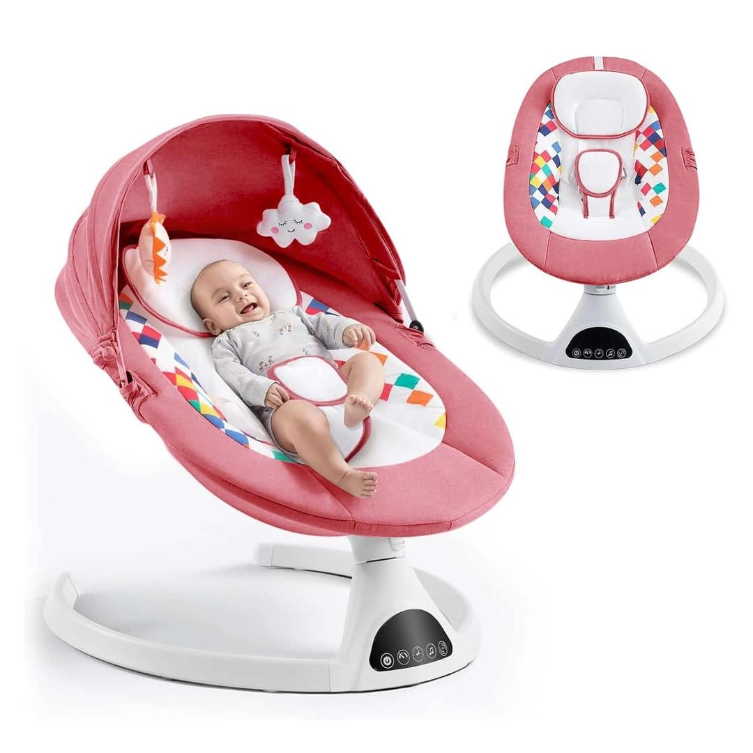 Baby Swing for Infants,Electric Bouncer for Babies,Portable Swing for Baby Boy Girl,Remote Control Indoor Baby Rocker with 5 Sway Speeds,Music and Bluetooth,Pink (Pink)