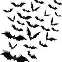 TDHDIKE Halloween Party Supplies & Decorations 140Pcs Realistic PVC 3D Black Scary Bat Wall Stickers for Creepy Home & Indoor Decor DIY Wall Decal Bathroom Decor
