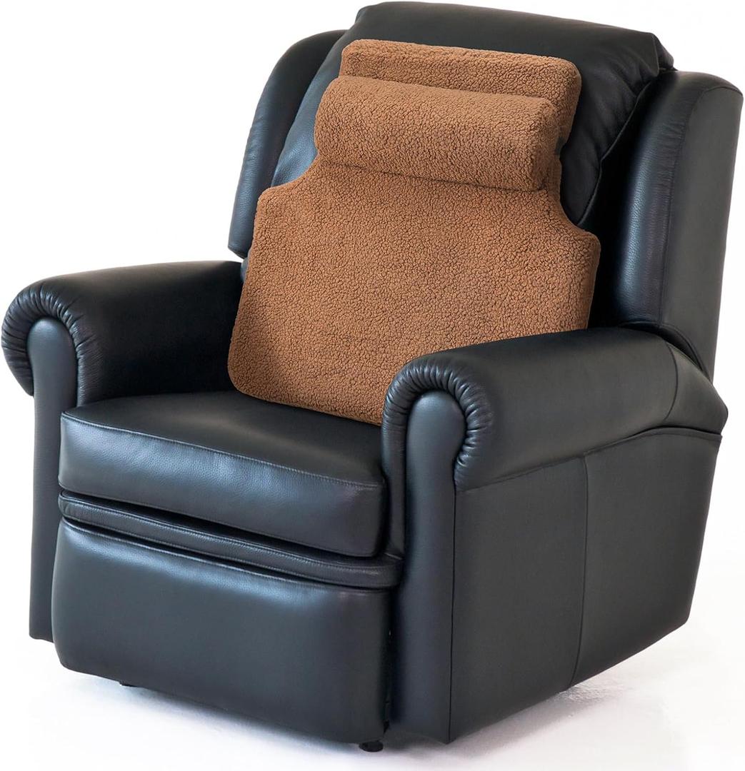 Sherpa Fleece Lumbar Support Pillow with Headrest Recliner Memory Foam Lumbar Pillow Back Cushion for Chair Plush Cushion Thick Pad for Back Pain Car Sofa Chair Headrest Office Home Brown