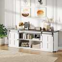 GarveeHome 70 in Farmhouse TV Stand for 75 in TVs, Modern Entertainment Center with Sliding Barn Doors, Modern Media TV Console Table, Wood Long TV Stand for Living Room