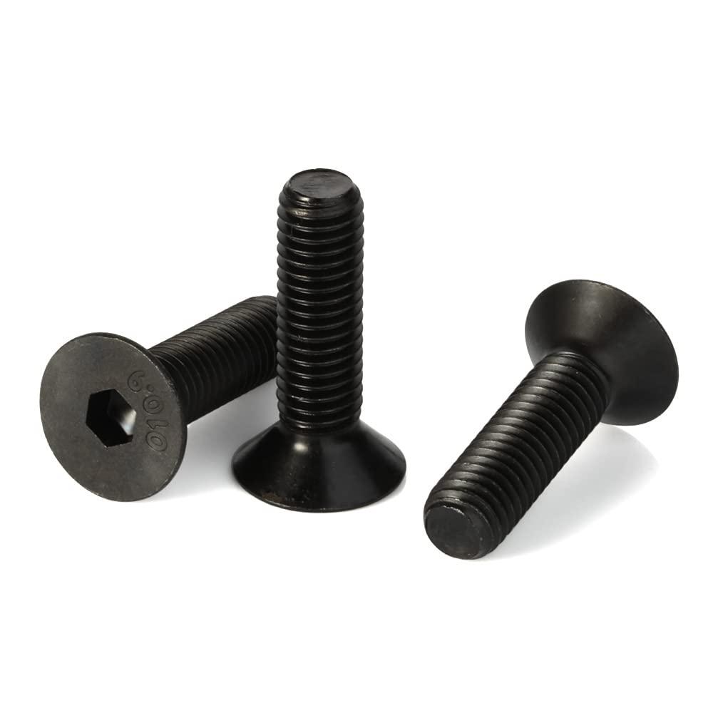 M6-1.0 x 10mm Flat Head Socket Cap Screws Countersunk Bolts, Class 10.9 Black Alloy Steel, DIN 7991, 25 PCS