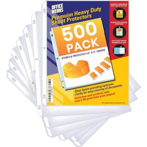500 Pack Sheet Protectors 8.5x11, Heavy Duty Clear Plastic Sleeves for Paper & 3 Ring Binder, Top Loading Page Protectors with Reinforced 3-Hole Punch, Archival Safe - Office Werks